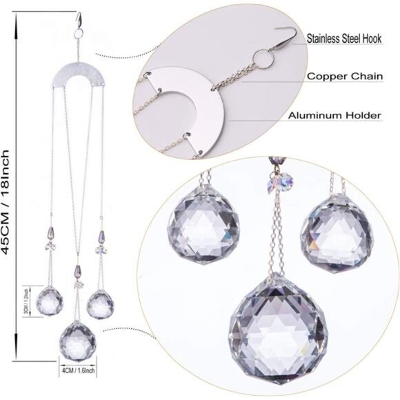 30/30/40mm Crystal Ball Prisms Suncatcher Hanging Ornament Chakra Crystals - Picture 3 of 7